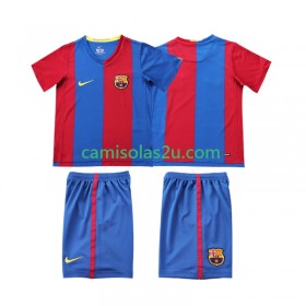 Camisolas de futebol FC Barcelona 2006 2007 Retro Criança Equipamento Principal Manga Curta